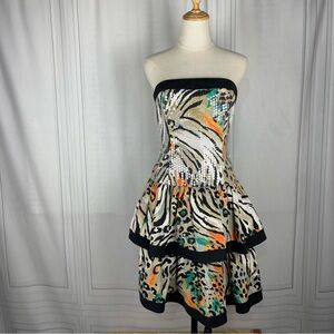 Vintage 80's/90's Animal Print Strapless Dress‎ - Size 10